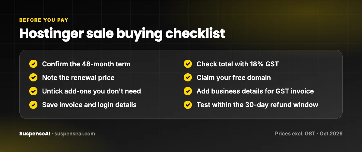 Checklist to follow before buying a Hostinger Black Friday India deal